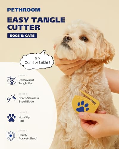 PETHROOM Easy Tangle Cutter for Dogs & Cats | Professional Dematting Tool with Steel Blade | Cat Matted Fur Remover | Safe & Gentle Pet Grooming Comb for Long & Medium Coats