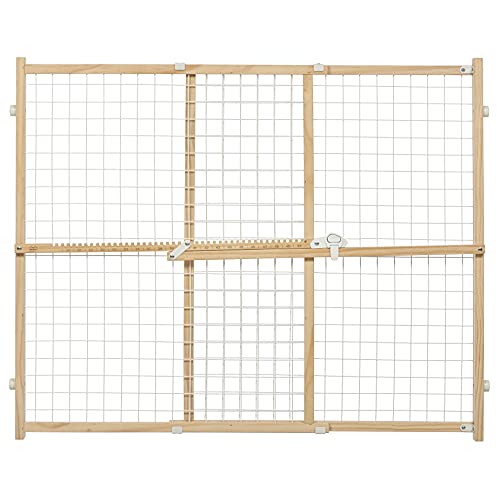 MidWest Homes for Pets Wire Mesh Pet Safety Gate, Dog Gate Expands From 29 - 50 Inches Wide, 32 Inches Tall, Wood, Powder Coated Wire