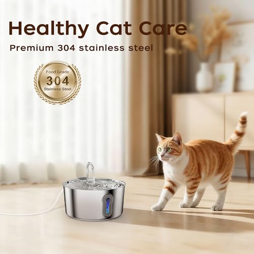 4L/135oz Large Cat Water Fountain Advanced 304 Stainless Steel with Detachable Tank, Easy to Clean, Automatic Pet Fountain Quiet Cats Water Dispenser, Dogs (135oz Large Cat Fountain)