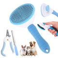 Aglads 3PCS Cat Rabbit Bunny Dog Grooming Kit, Self-Cleaning Slicker Cat & Dog Brush for Shedding, Fine-Needle Comb, Pet Nail Clipper & File for Long/Short-Haired Pets, Easy to Remove Loose (3, blue)