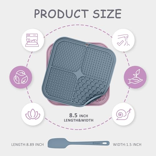 ChefAide 2 Pack Lick Mat for Dogs,Cats,Upgraded 8.5×8.5 inches Licking Mats with Suction Cups,Slow Feeder Licking Pad for Anxiety Relief and Boredom Reducer,Suitable for Dog Training Set 4