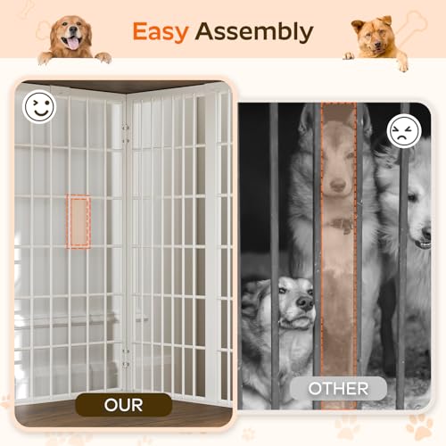 YATINEY Foldable Dog Crate Furniture, Dog Crate with DIY Frame, Heavy Duty Dog Kennel Indoor with Hooks, Wooden Dog Cage End Table, for Small/Medium Dogs, White and Walnut DC95WH