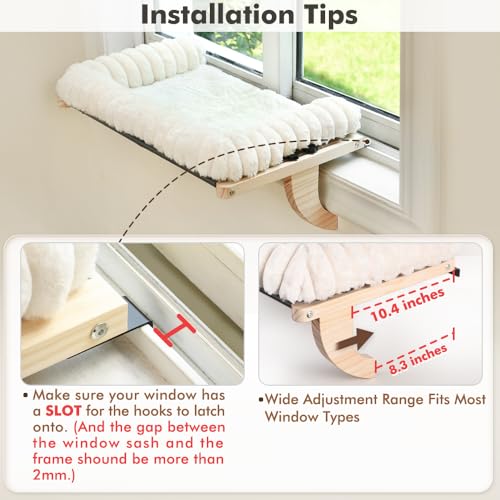 valigogo Cloud-Soft Cat Window Sill Perch with Zipper Designed Cushioned Bed, Supportive Cat Window Seat with Premium Solid Wood & Sturdy Metal Frame, Pet Hammock Bed for Large Cats (Large, White)