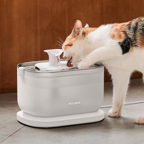 PETLIBRO Cat Water Fountain, Cat Fountain Indoor Stainless Steel Tray, 2.5L/84oz Wireless Pump Pet Water Fountain, Cat Water Dispenser with Two Flow Modes, Pet Fountain for Drinking Easy Clean