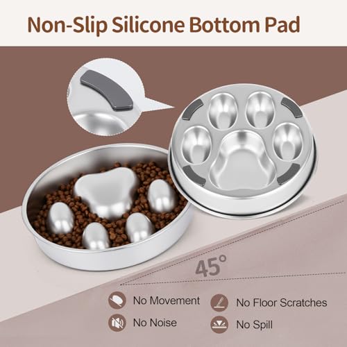 Slow Feeder Dog Bowl for Fast Eating Dogs Stainless Steel Heavy Duty 8.2" with Non-Slip Base, Raised Obstacle Slow Down Eating for Small Medium Large Dogs, Reduces Bloat & Indigestion, Dishwasher Safe