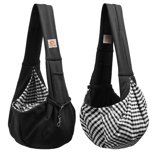 Tomkas Small Dog Sling Carrier - Classic Pocket & Classic Strap - Wrap Carrier - for 3-10 lbs Pets(Black)