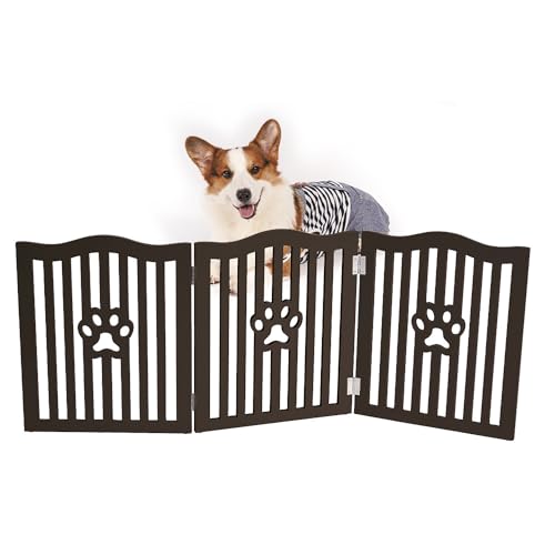 Trimate, Pet Gate, Wooden Free Standing Dog Gate for Small Dogs and Cats. Great Folding Fence for Doorways, Halls, Stairs. Espresso