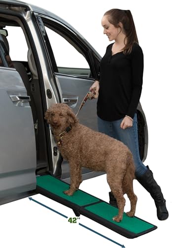 Pet Gear SupertraX Ramps for Dogs and Cats, Maximum Traction Surface, Portable/Easy-Fold (No Tools Required), Built in Handle for Travel, 5 Models, 42" L X 16" W, Supports 150 lbs, Emerald