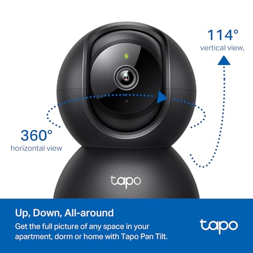 Tapo 1080P Indoor Pan/Tilt Wired Security Camera - Works as a Baby & Pet Monitor, Motion Detection, 2-Way Audio, Siren, Night Vision, Subscription-Free Local Storage or Optional Cloud, Black, C201