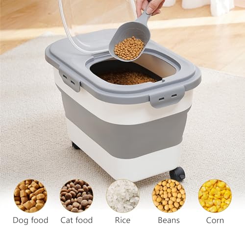 SEWIU Dog Food Storage Container Up to 2pack*20LB,Collapsible Dog Food Container with Travel Silicone Bowl and Scoop for Dog/Cat/Bird Food/Cat litter,Keep Dry Food Fresh,Easy to Move.