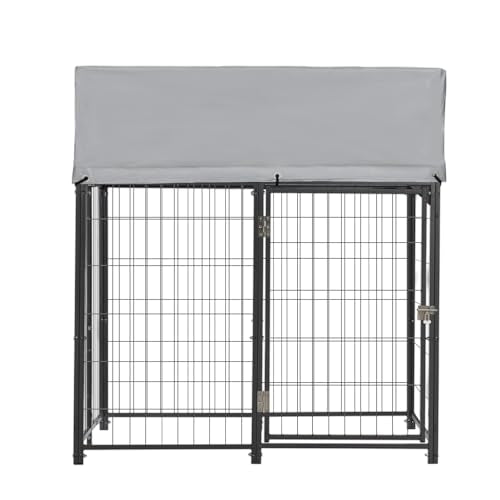 VEVOR Outdoor Dog Kennel, 3.67 x 3.78 x 4.1 ft Large Dog Kennel with Secure Lock, Outside Dogs Enclosures with UV-Resistant & Waterproof Roof Cover, Heavy Duty Pet Crate Cage Run for Large Dogs