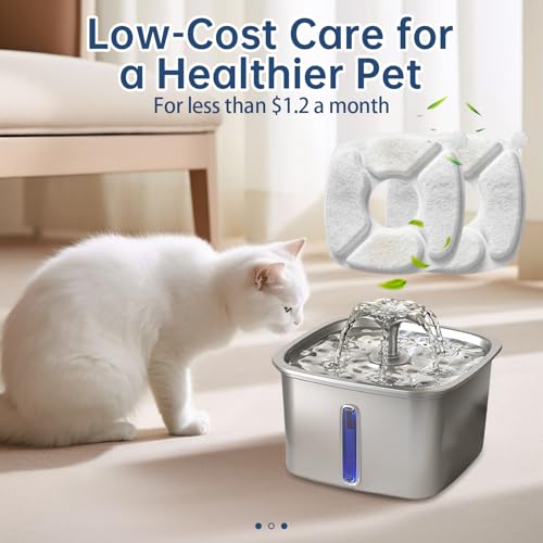 32 Pcs Cat Water Fountain Replacement Filters-16 Pack Cat Fountain Filters with 16 Pack Sponges, Enhanced Compatibility Pet Fountain Filter Fit for 95oz/2.8L 135oz/4L 67oz/2L Pet Drinking Fountain