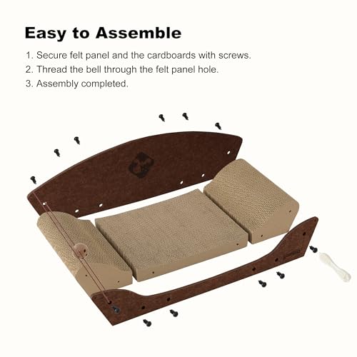 ZOMISIA 26'' Cardboard Cat Scratcher Bed - Large Scratcher Couch for Indoor Cats, Orthopedic Scratching Board, Lounger Scratching Couch with Bells