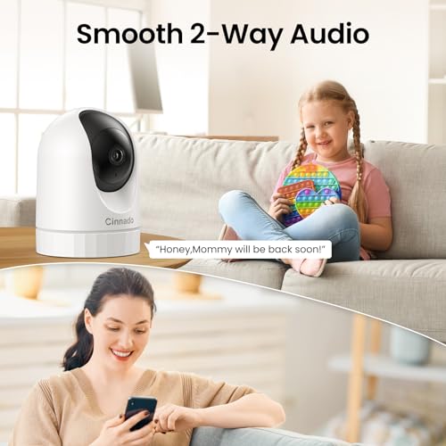 Cinnado Security Camera Indoor-2K 360° WiFi Cameras for Home Security，Pet/Dog/Baby Camera with Phone app, 2-Way Audio, Night Vision, 24/7 SD Card Storage, Works with Alexa & Google Home (2.4Ghz)-D1