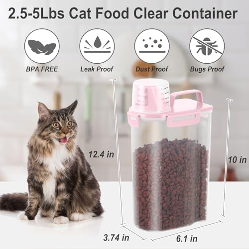 ODOMU Dog Cat Food Storage Container, Pet Food Container Airtight with Large Spout & Cup, BPA-Free Plastic Food Dispenser for Pet Food, Bird Seed, Rice, Flour - Pink 2.5-5lb (1 pack)