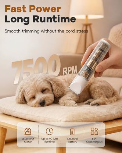 Veeconn Dog Clippers Grooming Kit Hair Clipper-Low Noise Paw Trimmer- Rechargeable - Cordless Quiet Nail Grinder Shaver for Cats and Other Pets