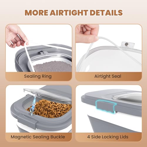 DDMOMMY 23-25 Lbs Airtight Dog Food Storage Container,Collapsible Dog Food Container with Lid,Wheels,Handle,Large Pet food storage Container with Scoop,Small Food Container for Dog Cat