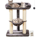Happi N Pets 28" Cat Tree, Large Bed for Big Cats, Small Cat Tower with Soft Perch for Window Viewing, Stable Cat Tree Tower, Cat Scratching Post with Hammock, Removable Cover-Gray