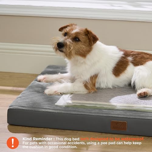 Bedsure ComfyFleece Dog Beds Large Sized Dog- Orthopedic Pet Beds for Crate with Removable Machine Cover, NOT Waterproof Egg Crate Foam Puppy Mat for Pets Up to 50 lbs, 35x22x2.8, NOT Chewproof