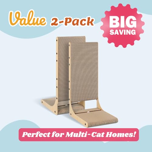 Zakkart 2-Pack Cat Scratching Board, 25.6'' Tall Cardboard L Shape Vertical Cat Scratchers for Indoor Cats, Cat Scratching Post for Wall and Couch, Large