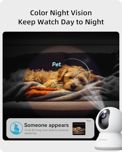 Security Camera 2K, blurams Baby Monitor Dog Camera 360-degree for Home Security w/Smart Motion Tracking, Phone App, IR Night Vision, Siren, Works with Alexa & Google Assistant & IFTTT, 2-Way Audio