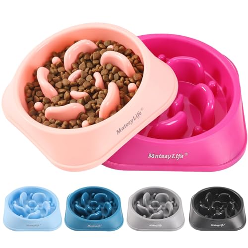 MateeyLife Slow Feeder Dog Bowls 2PCS, Anti-Choking Puzzle Dog Food Bowls, Anti-Slip Interactive Feeding Slow Down Eating, Bloat Stop Maze Dishes for Medium Breeds Pink&Purple