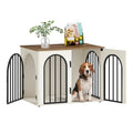 Hzuaneri 31.5'' Wooden Dog Crate Furniture, Indoor Dog Kennel Dogs Cage for Small/Medium Dogs, Heavy Duty Dog Crates Decorative Pet House End Side Table TV Stand, White Brown DFC85114B