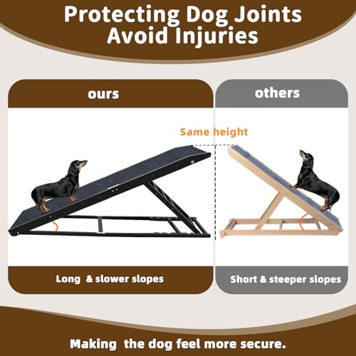 Dog Ramp for Bed - 65" Length, Supports up to 32" Height,Includes Non-Slip Replaceable Carpet, Safety Rails & Landing Platform,Adjustable & Foldable Pet Ramp for Large/Senior Dogs to Get on Bed-Black