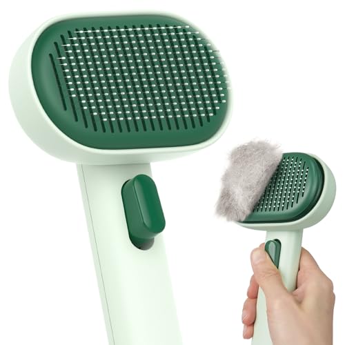 aumuca Cat Brush for Shedding, Cat Brushes for Indoor Cats, Horses Grooming Deshedding Brush for Dog Kitten Horse Massage Removes Loose Fur, Forest Green