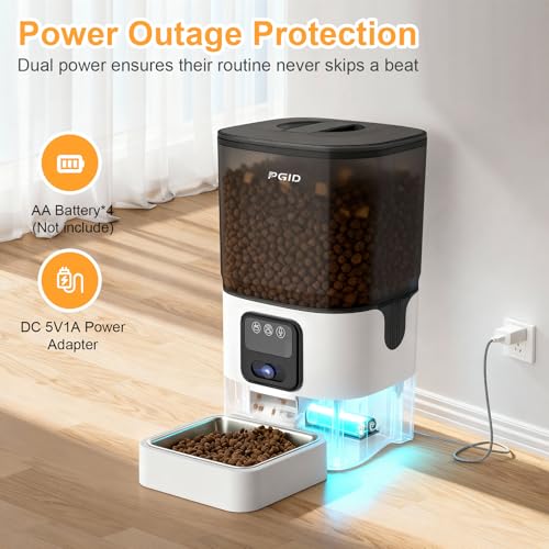 PGID Automatic Cat Feeder with Camera, 1080P HD Video with Night Vision, 2.4G WiFi Pet Feeder for Cat & Small Dog, 2-Way Audio & Meal Call Pet Food Dispenser, Motion Capturing Auto Dog Feeder 6L