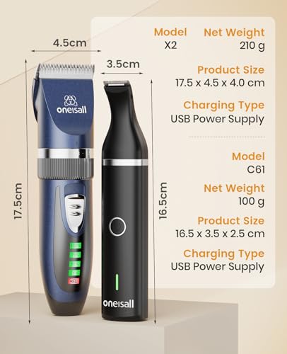oneisall Cat Clippers and Paw Trimmer 3 in 1 Cat Grooming Kit,Cat Clippers for Matted Hair,Cordless Kitty Shaver for Matted Long Hair,2 Speed Pet Clippers