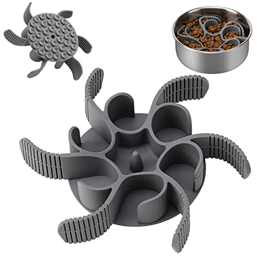 Anipaw Dog Slow Feeder Bowls Silicone Spiral Pet Food Feeder Insert to Slow Down Eating for Large Medium Small Breed Dogs Perfect with Stainless Steel Glass Ceramic Pet Bowls (Grey)