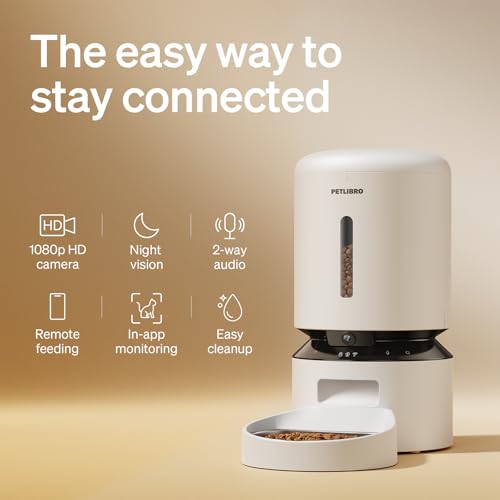 PETLIBRO Automatic Cat Feeder with Camera, 1080P HD & Night Vision, 5GHz/2.4GHz WiFi & Cam Smart Pet Feeder with App Control, 2-Way Audio, Motion Alerts for Cats & Dogs, Stainless Steel Single Tray