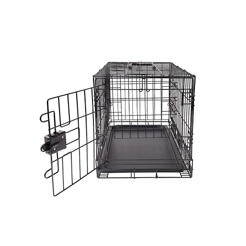 Amazon Basics Portable, Foldable Metal Wire Dog Crate with Removable Tray, Single Door, Divider Panel, Collapsible for Travel, 22 x 13 x 16 in, Black