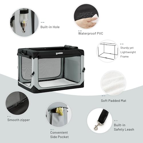 ZOMISIA 36 Inch Collapsible Dog Crate for Large Dogs - Portable Dog Travel Crate Soft Sided with Breathable Mesh Windows, Foldable Dog Kennel for Indoor and Outdoor, Grey