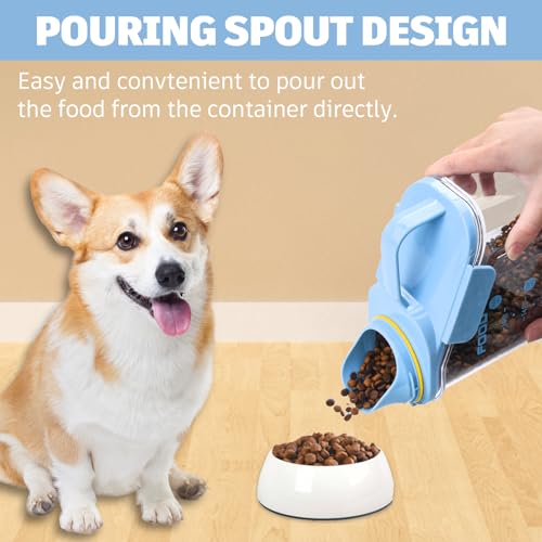 P-ZOONPE Dog Food Storage Container 3-5lbs, Dog Food Container with Airtight Pour Spout, Cat Food Storage Container with Measuring Cups, Portable Pet Food Container for Dogs, Cats, Birds（Blue）