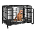 HMHTCT 54 Inch Heavy Duty Dog Crate with Wheels,Indestructible Escape-Proof Dog Kennel with Locking Latch and Double Door,Extra Large XL XXL Crate Indoor for Large and Medium Dog with Removable Tray