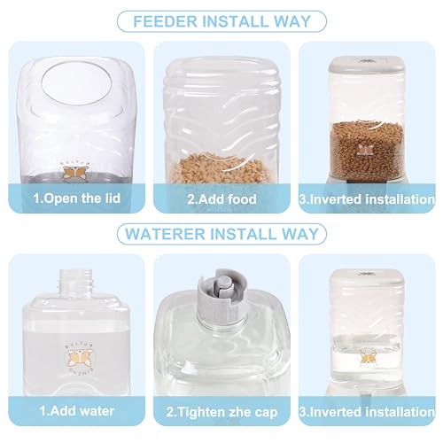 Elevon Automatic Cat Feeder, Gravity Food and Water Dispenser Bowl Set for Small Medium Dogs Animals, Pet Feeder Dispenser Storage Food, 3.8L Large Capacity, White & Gray