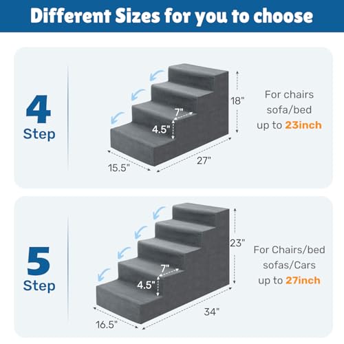 Dog Steps for High Bed, 23" H Dog Stairs for Small Dogs, 5-Tier Pet Stairs with Washable Cover, Non-Slip Pet Steps for Dogs to Get On Bed