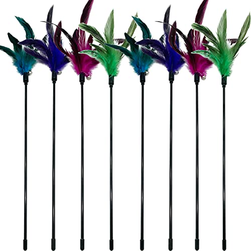Cat Wand Toy Feather Stick Cat Toys, 8 Pieces Interactive Cat Toy Feathers Wand for Indoor Cats