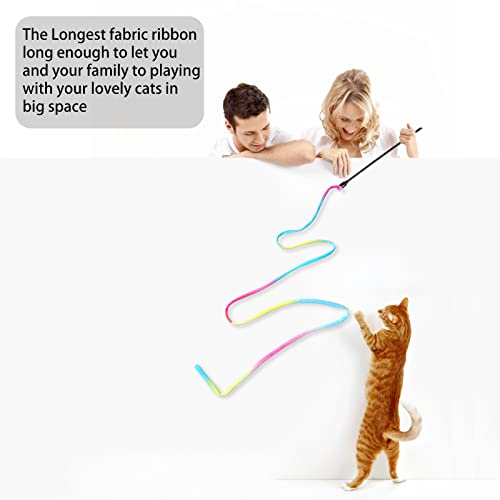 M JJYPET Cat Wand Toys Interactive Kitten Toys for Indoor Cats Colorful Teaser Wand String for Exercise Kitten Stick Kitty Rope Toy Rainbow Ribbon Cat Charmer -2Pcs