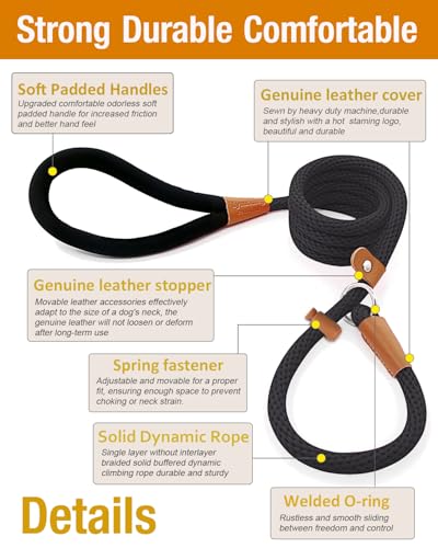 lynxking Slip Lead Dog Leash, 6 FT x 1/2" Heavy Duty Dog Loop Leashes, Comfortable Strong Rope Slip Leash for Dogs