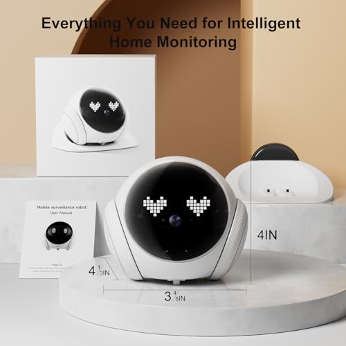XZI Movable Indoor Robot Camera, Family Bot Security for Cat/Dog/Pet/Elderly, Robot Camera on Wheels with Auto-Recharge, 2-Way Talk, Night Vision, Motion Detection, Phone App