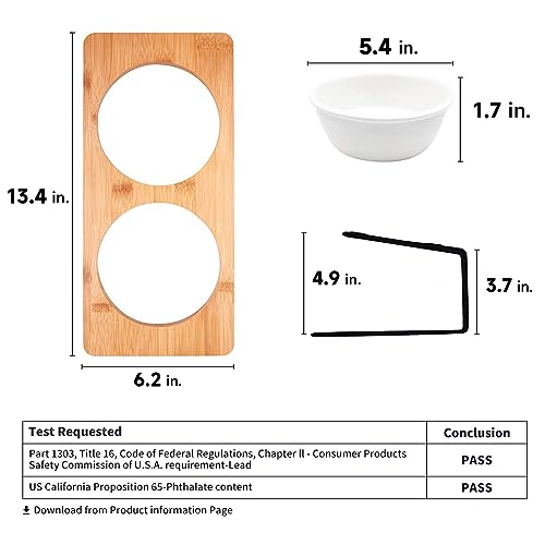 FUKUMARU Elevated Cat Ceramic Bowls, Small Dog 15° Tilted Raised Food Feeding Dishes, Solid Bamboo Water Stand Feeder Set for Cats and Puppy
