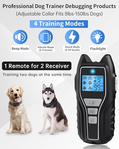 Asrcs Shock Collar for Dogs 2 Dogs (15-120lbs) 2000FT Dog Shock Collar with Remote Control Waterproof Dog Training Collar with Remote 4 Safe Modes Rechargeable Lock Flash Light for All Breeds - BL