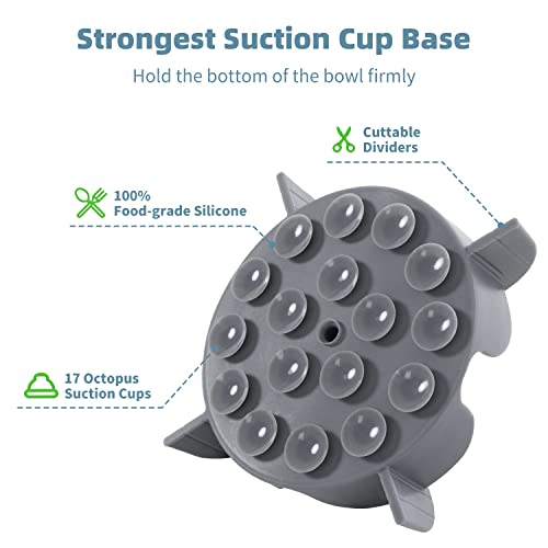 Jaoul Slow Feeder Insert for Small Dogs, Silicone Pet Feeder Accessory with Dividers & Suction Cups, Dishwasher Safe, 5x5 inches, Grey