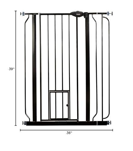 Carlson 36" Extra Tall Walk Through Dog Gate for Doorways & Bottom of Stairs, Metal Pet Gate with Small Pet Door, Expands 29.5”–36.5”, Black