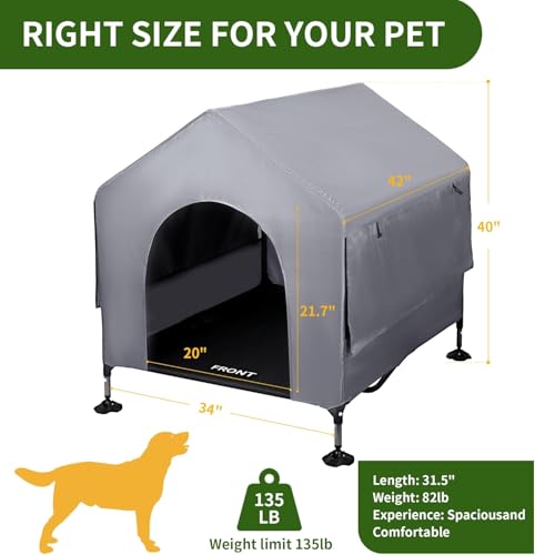 Summertrail 42" Large Dog House Outdoor Indoor with Breathable Mesh Windows-Elevated Dog Bed Cot Dog Tent Shade Shelter for Large Breeds with Canopy, Weatherproof Dog Kennel for Outside, Easy Clean