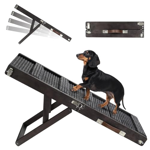 2026 Upgraded Dog Ramp for Couch, Foldable Small Dog Ramp for Sofa, 4 Adjustable Height from 13'' to 21", Portable Stable Pet Step with Non-Slip Pad, Pet Ramps Use for Couch Stairs, Black