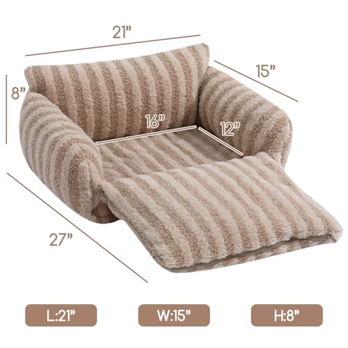 Hollypet Cat Bed Fluffy Plush Multifunctional Double-Layer Machine Washable Soft Warming Kitty Pet Couch Orthopedic Nest Beds for Small Cats Kitten and Dogs up to 13lbs, Khaki(21x15x8 inch)